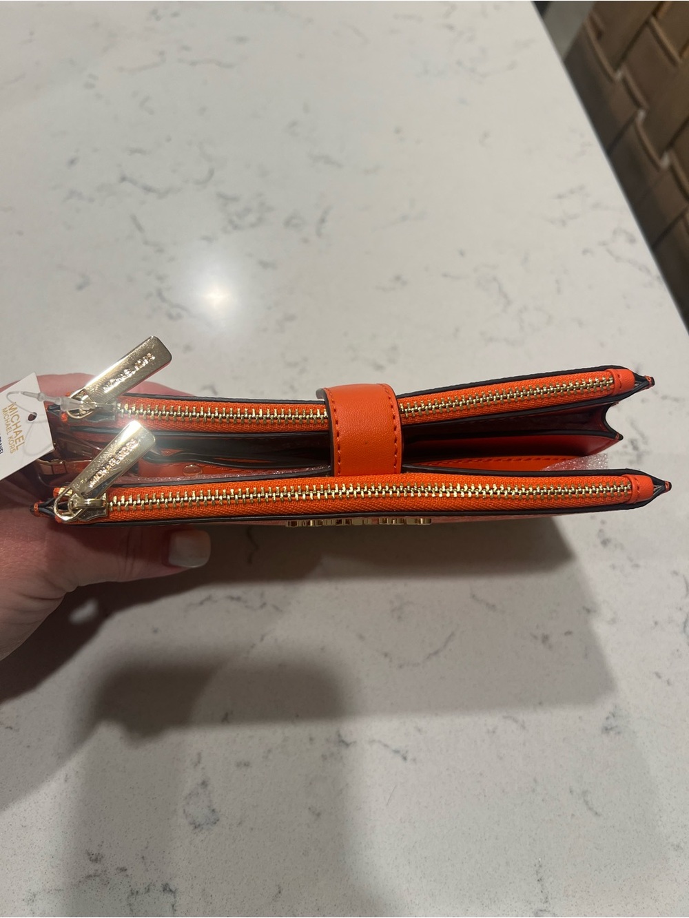 NWT Michael Kors Orange to White Ombre MK Zip Clutch - Picture 3 of 7